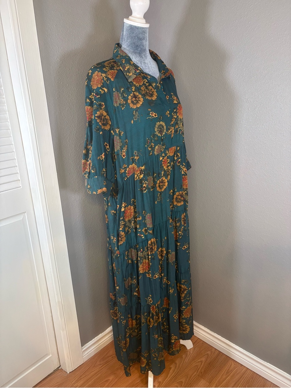 NATURAL LIFE Teal Floral Button-Front Tiered Midi Dress Size XL - Picture 5 of 12